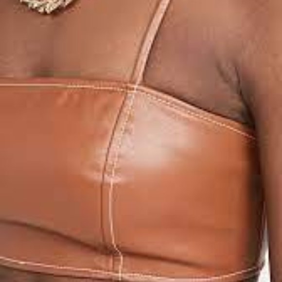 STAUD Bomber Vegan Leather Bralette Top in Whiskey - Picture 5 of 16